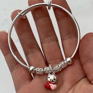 Sterling Silver Hello Kitty Charm Bangle Bracelet